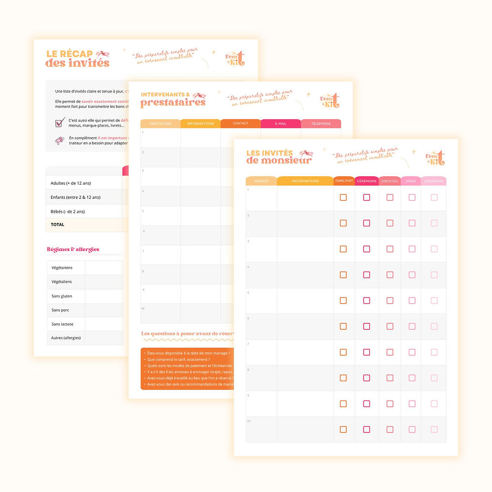 bonus suivi des invités et des prestataires inclus dans le kit organisation mariage