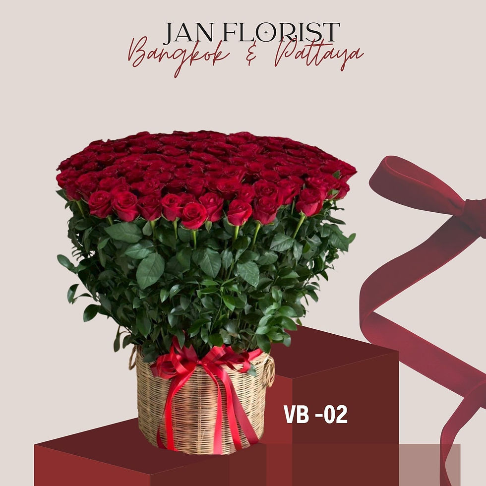 VB-02  Red, White and Pink Rose Valentine Bouquet with basket - Jan Florist, Delivery in Bangkok and Pattaya