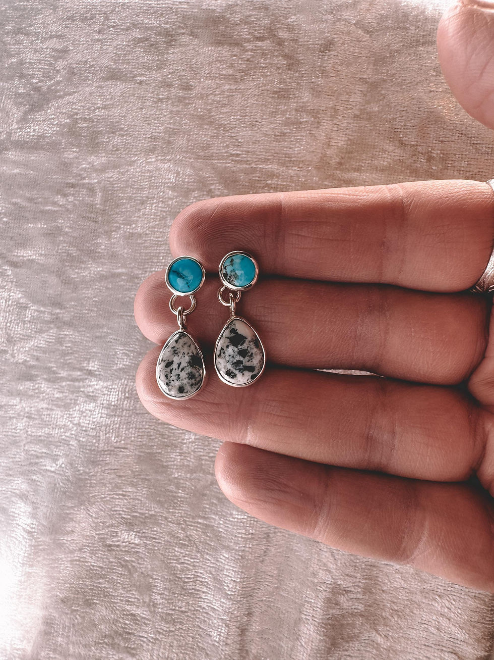 Turquoise Stud Dangle Earrings, White Buffalo or Pink Conch, Silver or Gold