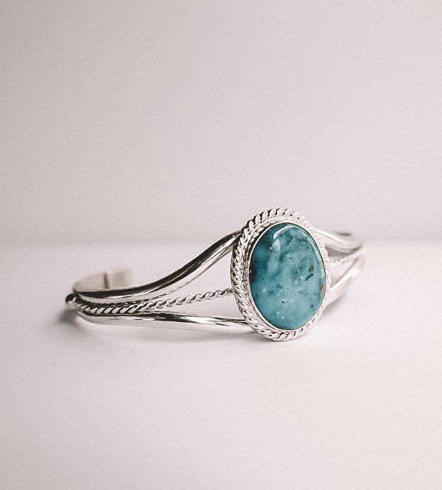 Turquoise Split Band Cuff with Rope Detail, Sterling Silver