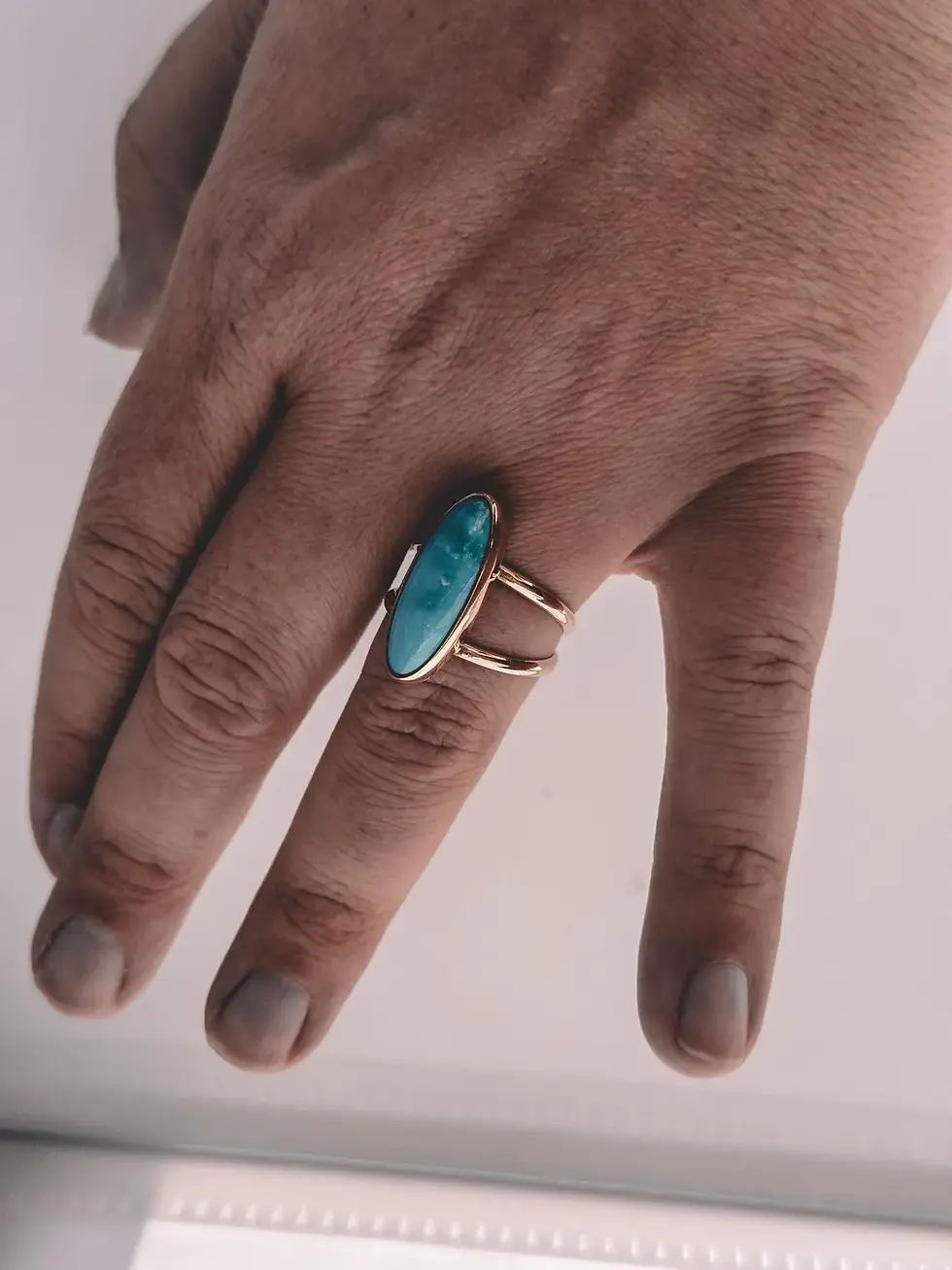 Thumbnail: Long Neck White Buffalo and Gold Ring Native Made