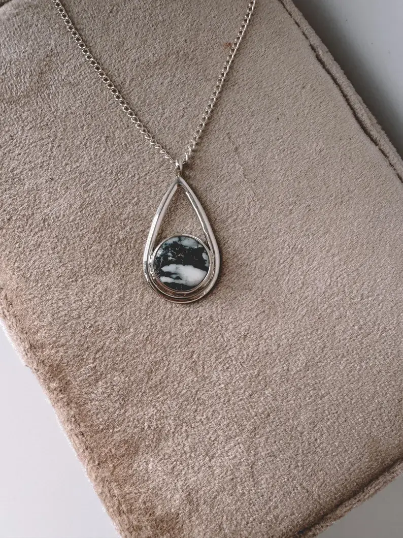 Thumbnail: Circle in a Teardrop Turquoise Necklace - comes with chain