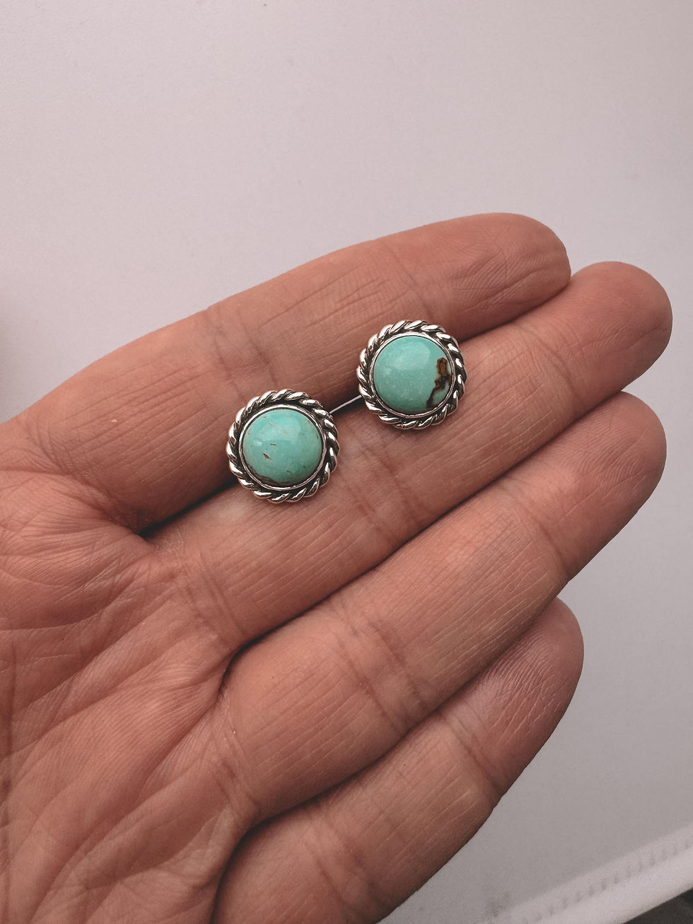 Turquoise or White Buffalo Rope Circle Stud Earrings, Silver or Gold