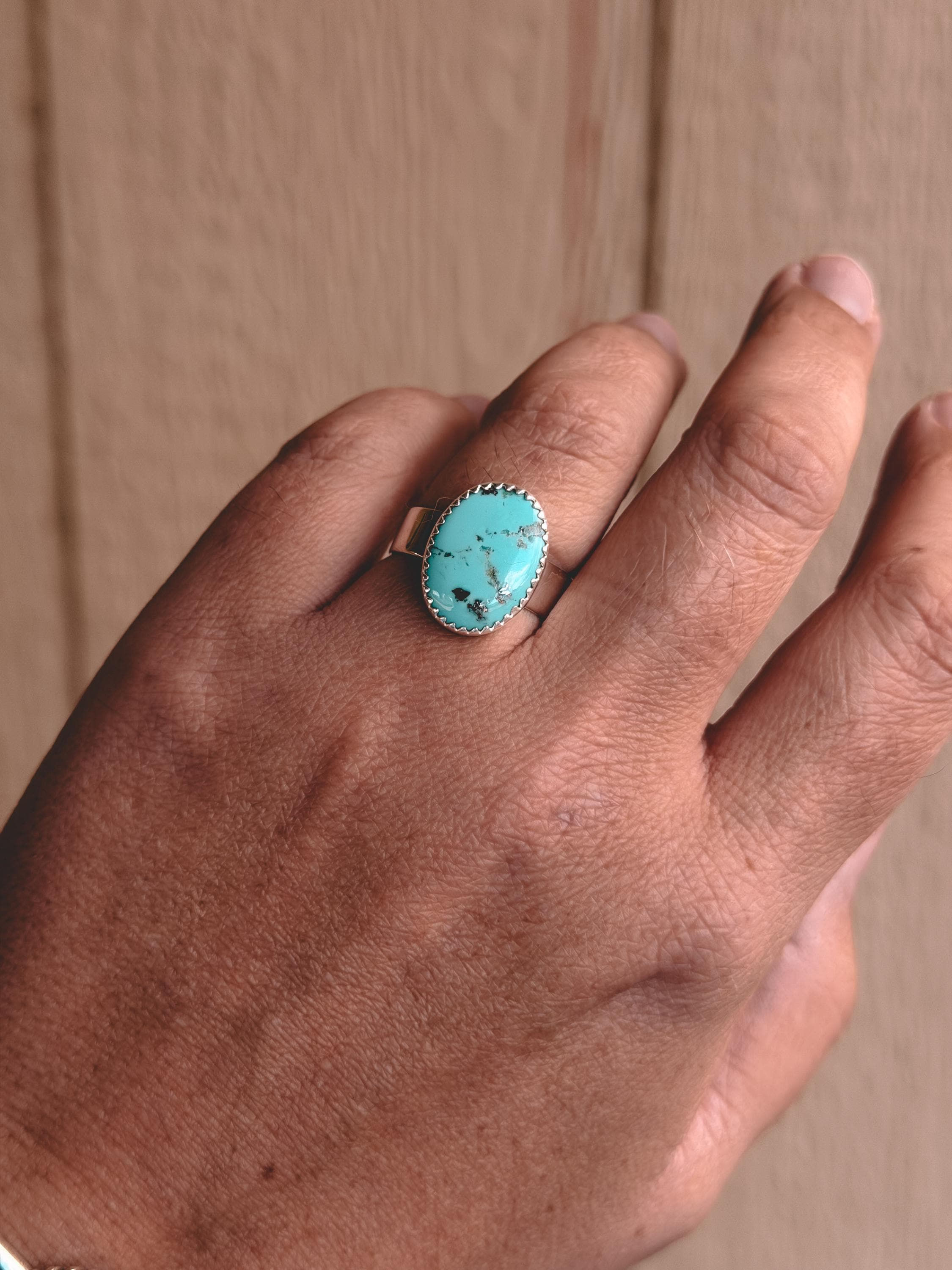 Turquoise Ring with Serrated Bezel