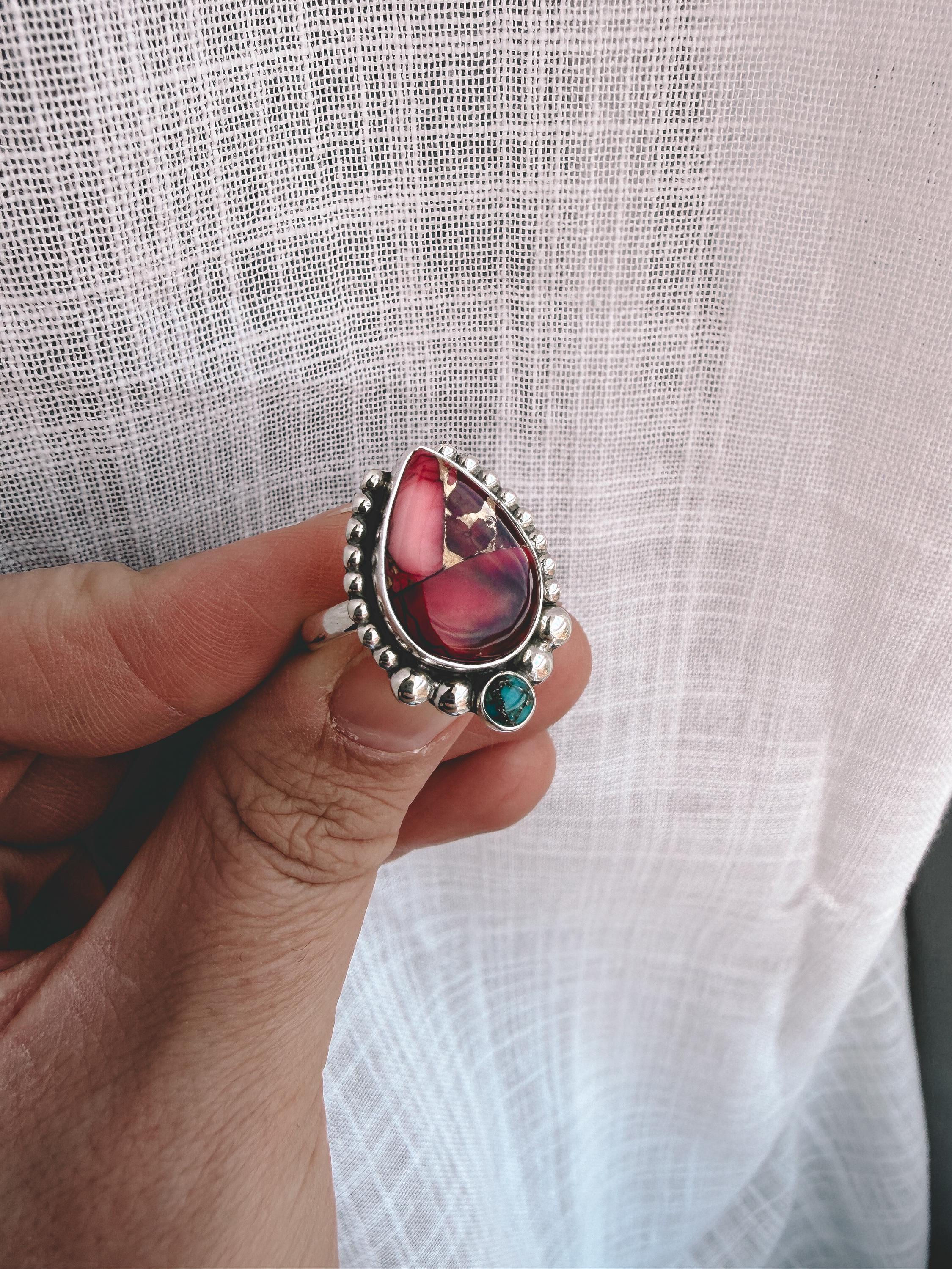 Rose Dahlia and Turquoise Ring