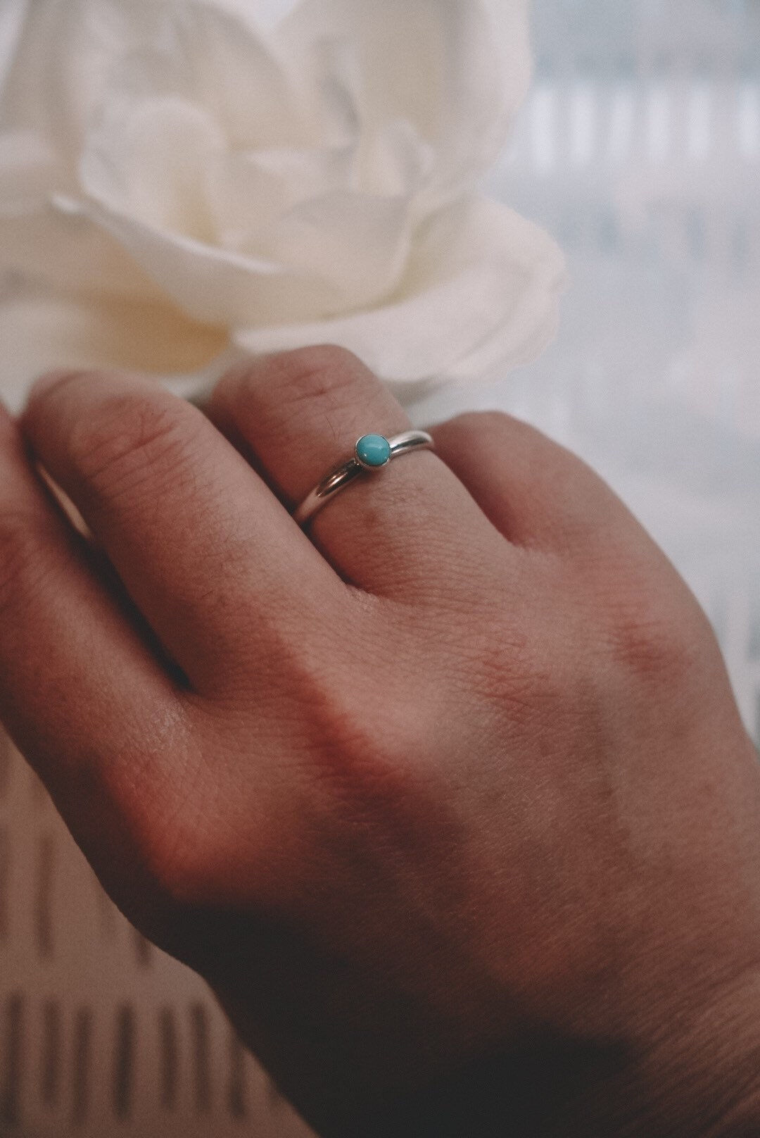 Small Turquoise Stacker Ring, Silver or Gold