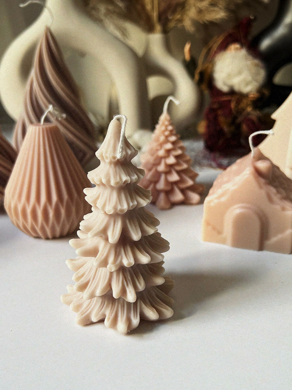 Thumbnail: SMALL BAIGE CHRISTMAS TREE CANDLE COCONUT-SOY WAX
