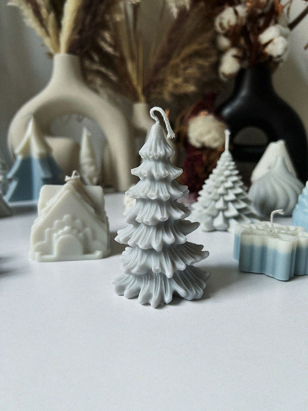 Thumbnail: SMALL GREY CHRISTMAS TREE CANDLE COCONUT-SOY WAX