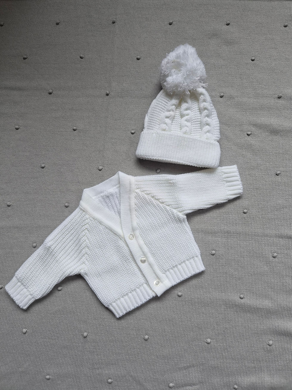 White Knit Cardigan & Hat Set