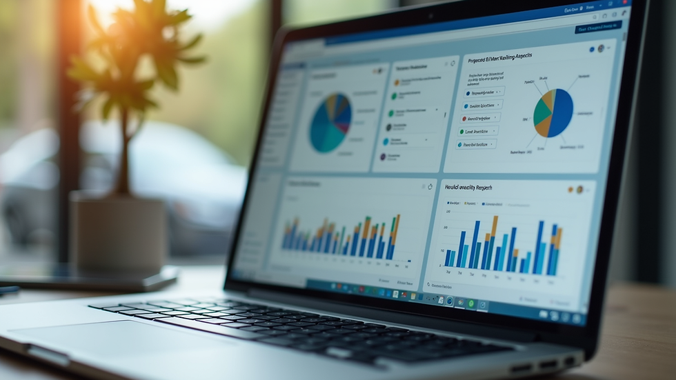Close-up view of a laptop screen showing healthcare marketing analytics dashboard