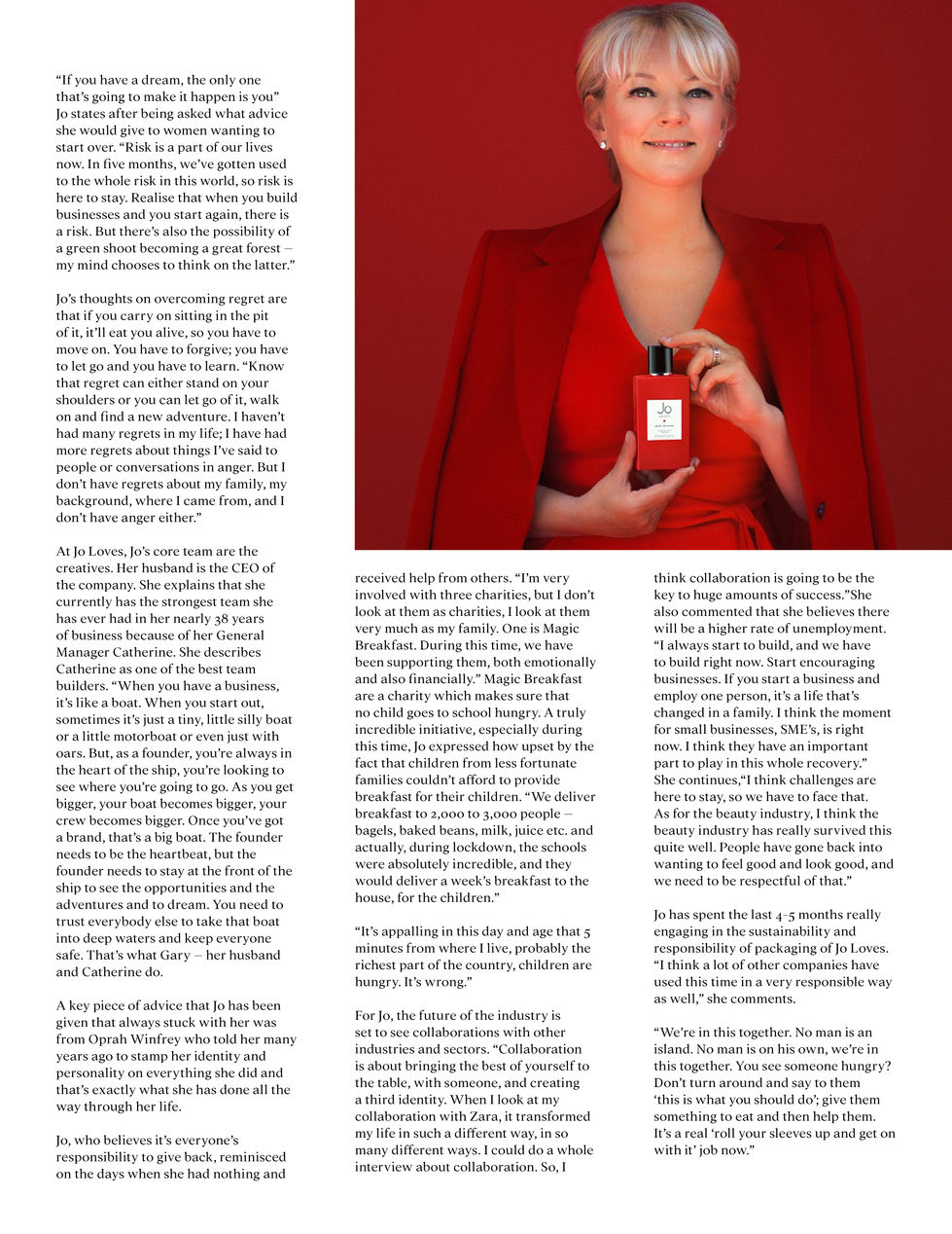 Jo Malone CBE interviewed by Phadria Prendergast for WOTC Magazine