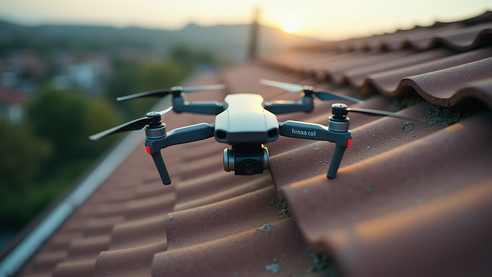 Close-up view of drone camera capturing detailed roof shingles