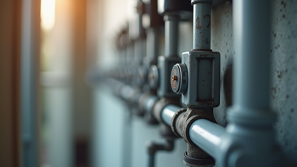 Close-up view of plumbing pipes and electrical wiring inspected in new home