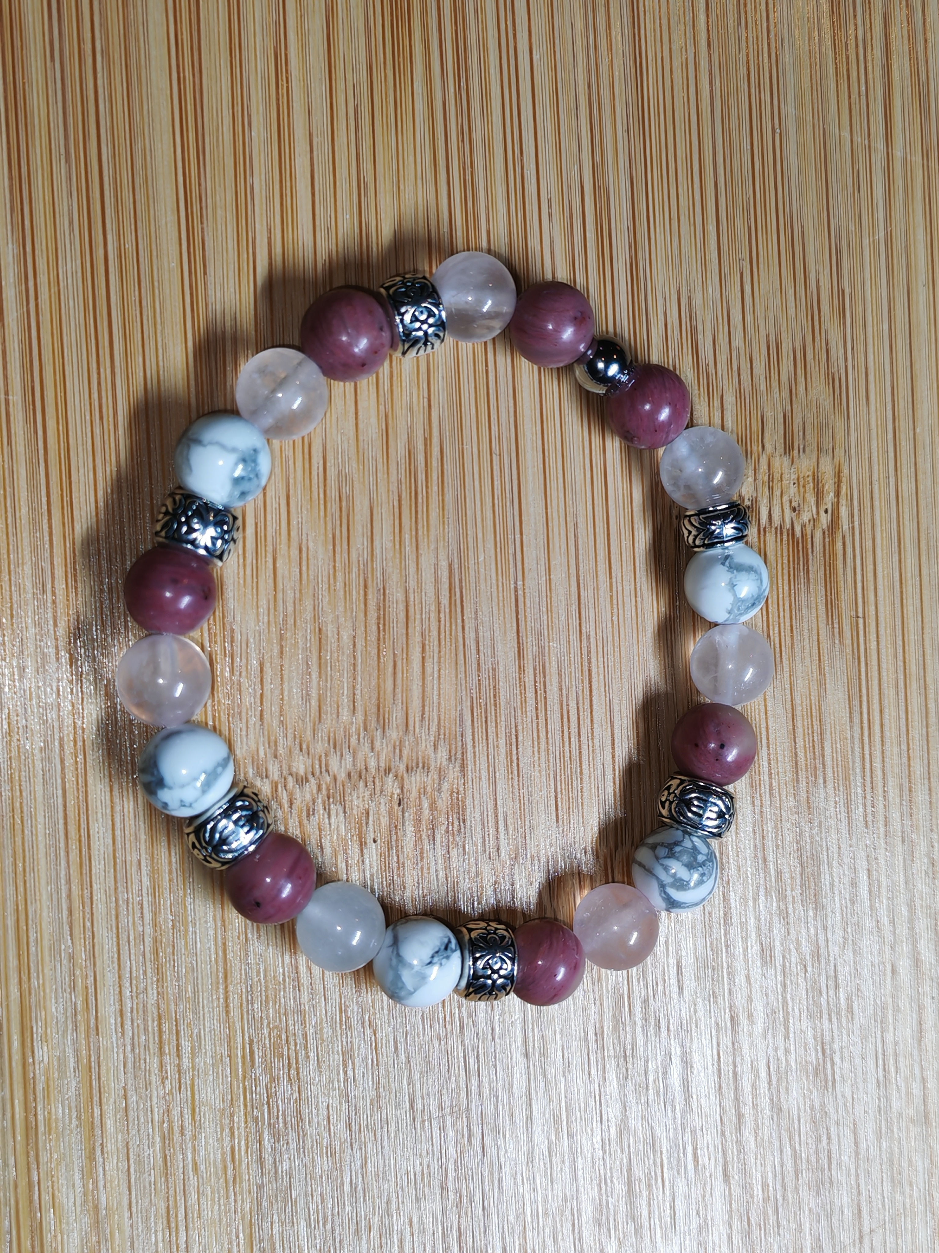 bracelet rhodonite howlite et quartz rose