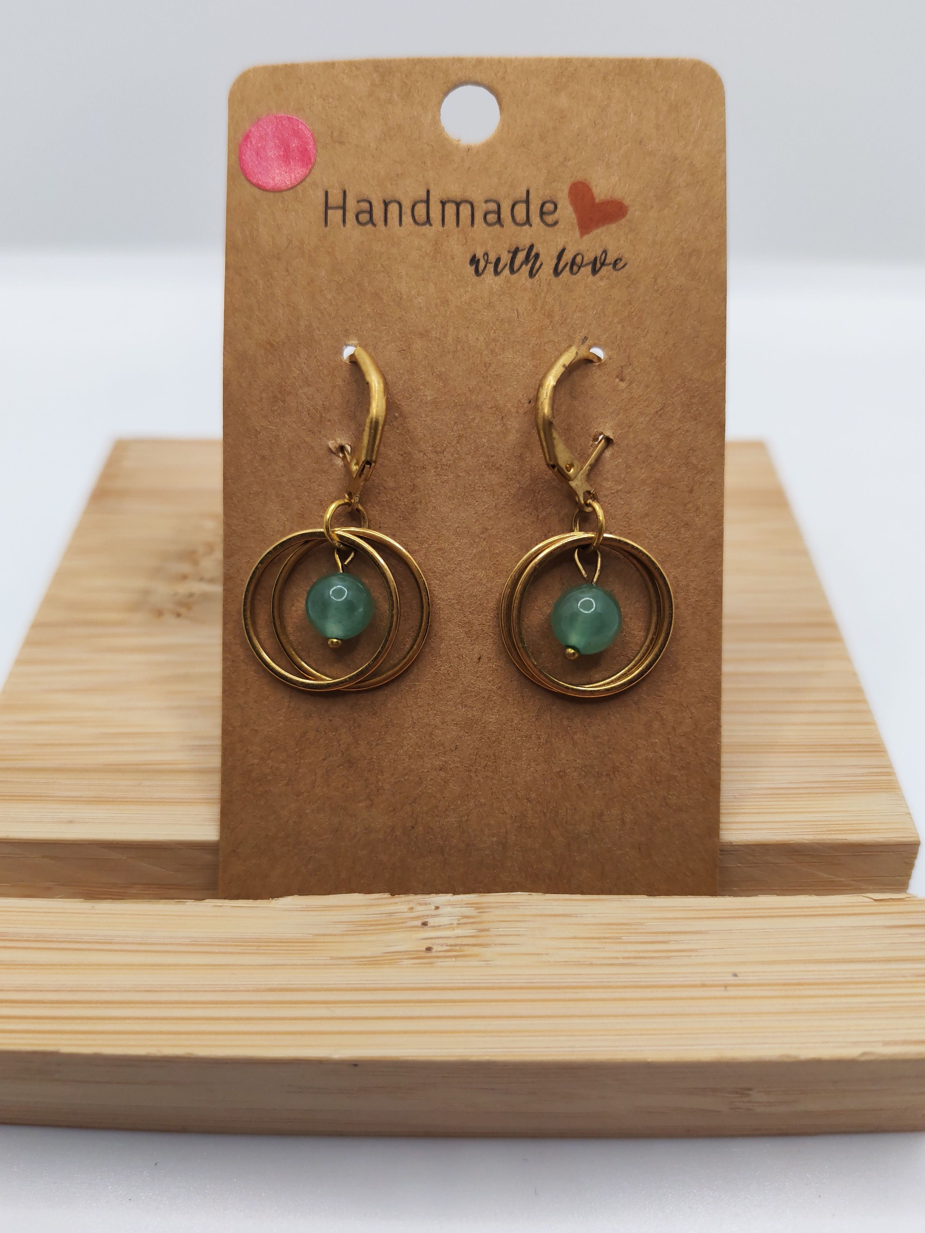Boucles d oreilles aventurine verte 2 anneaux