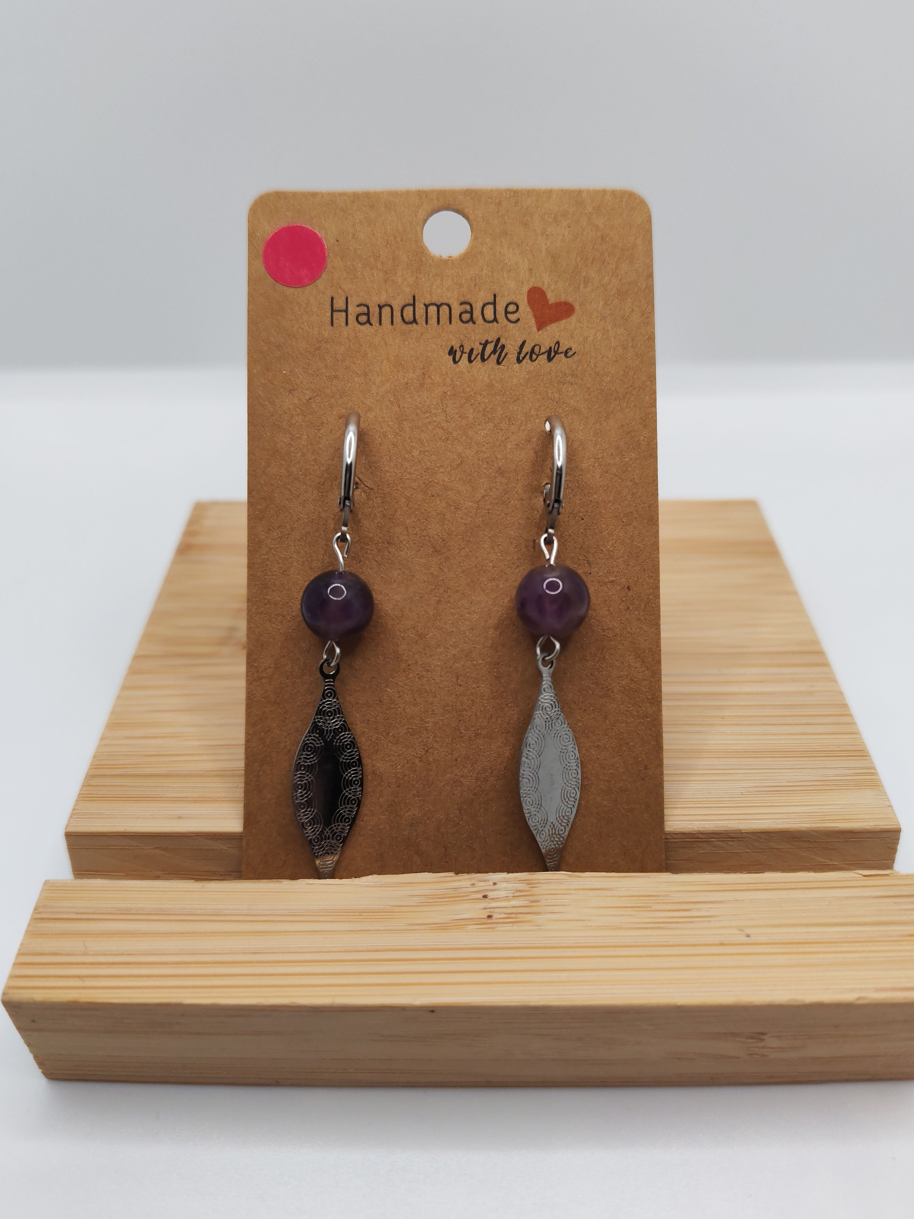 Boucles d'oreilles en améthyste pendante acier argenté