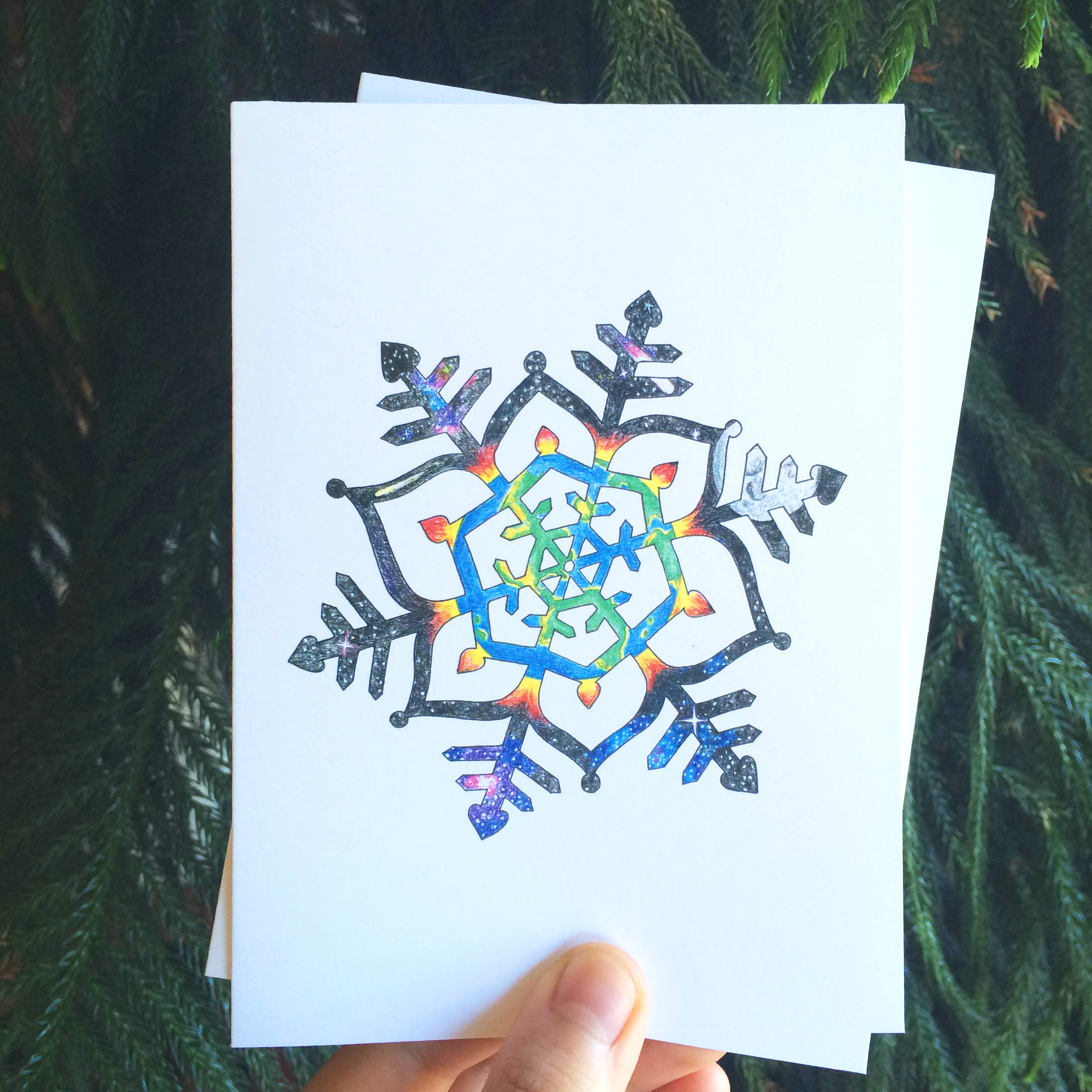 Hand-drawn "World Within" Snowflake Card (5 Pack)