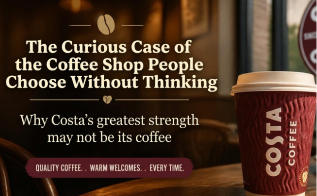 The curious case of the coffee shop people choose without thinking. Why Costa’s greatest strength may not be its coffee