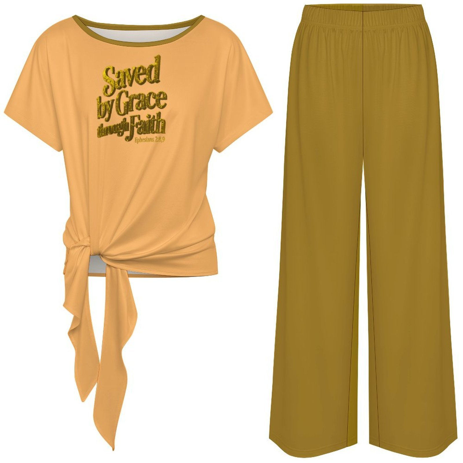 Women's Side-Tie Top & Wide-Leg Pants Set