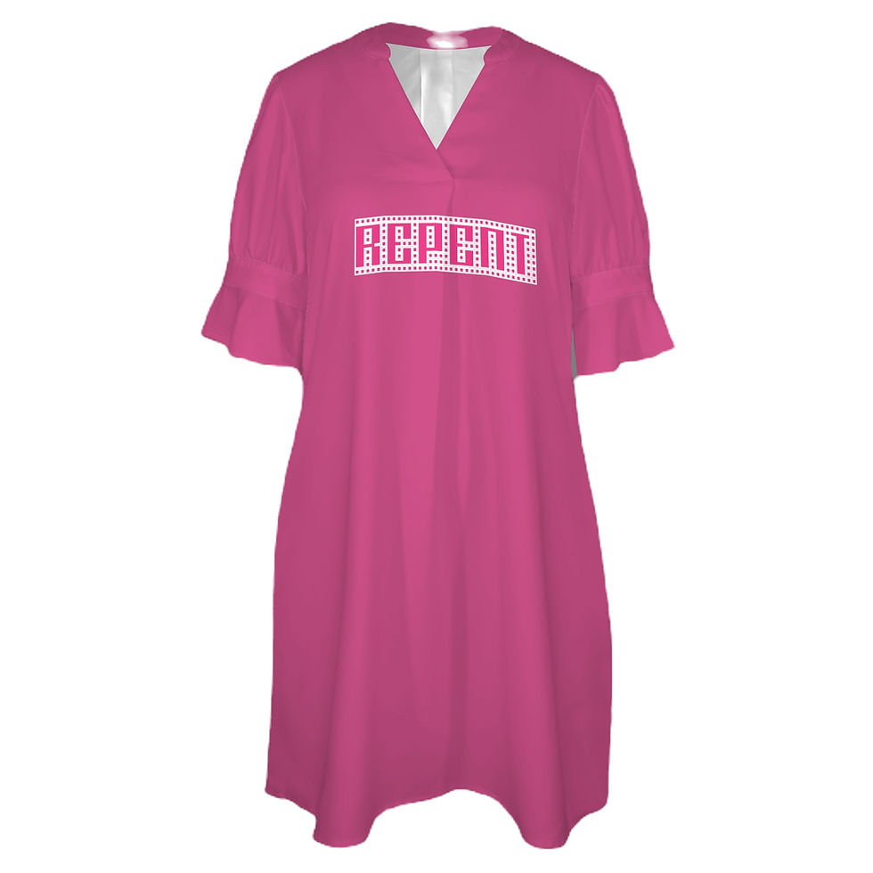 Thumbnail: Women's V-Neck Ruffle Sleeve Dress