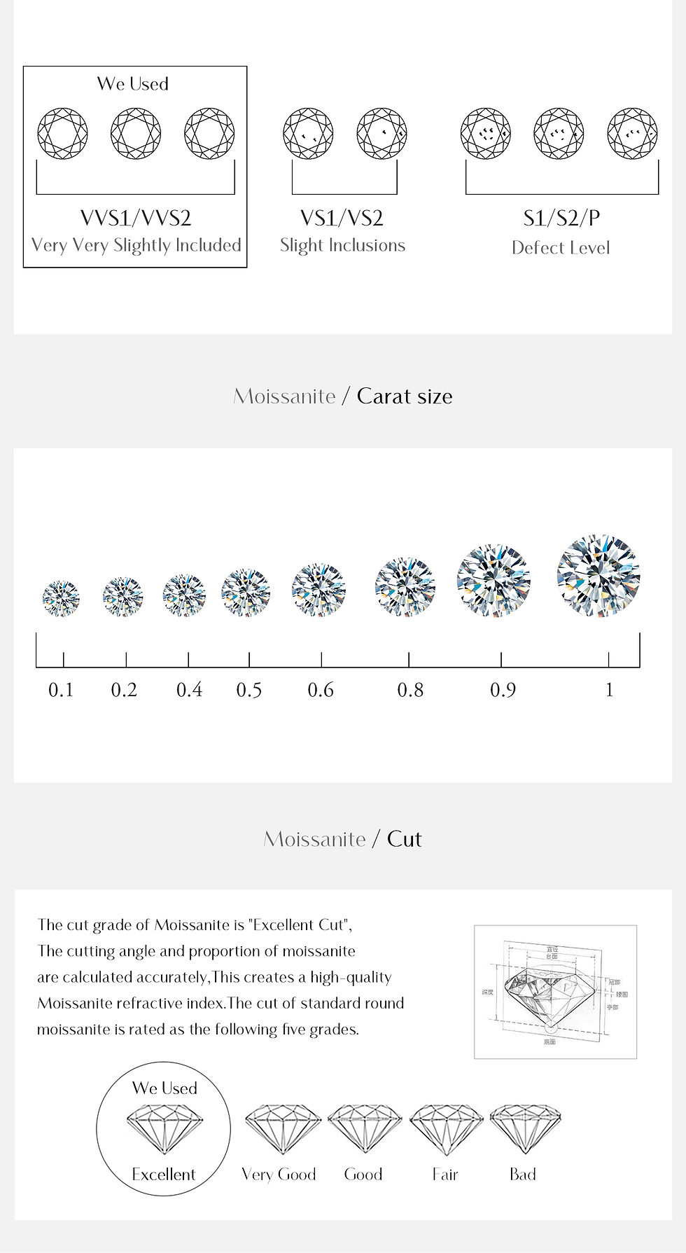 Thumbnail: MODIAN D Color Moissanite Classic Ear Buckle 925 Sterling Silver Trendy Round St