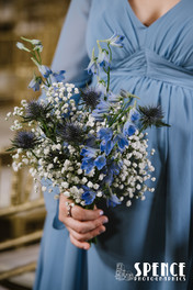 A blue and white flower bouquet