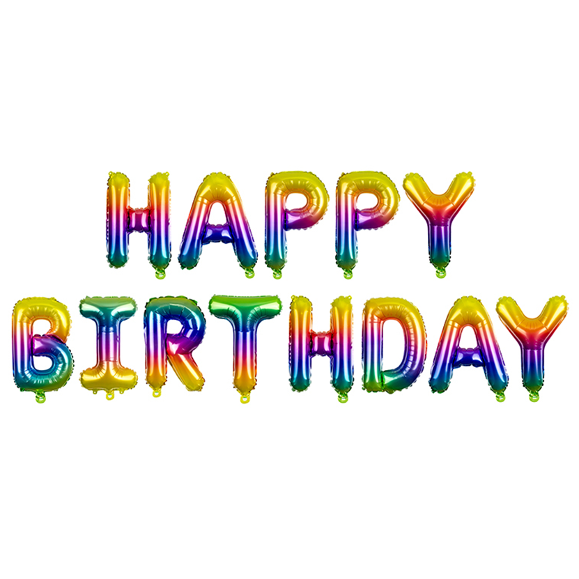 Folienballon Schriftzug „Happy Birthday“ – Regenbogen – 340 x 35 cm – Luftbefüll