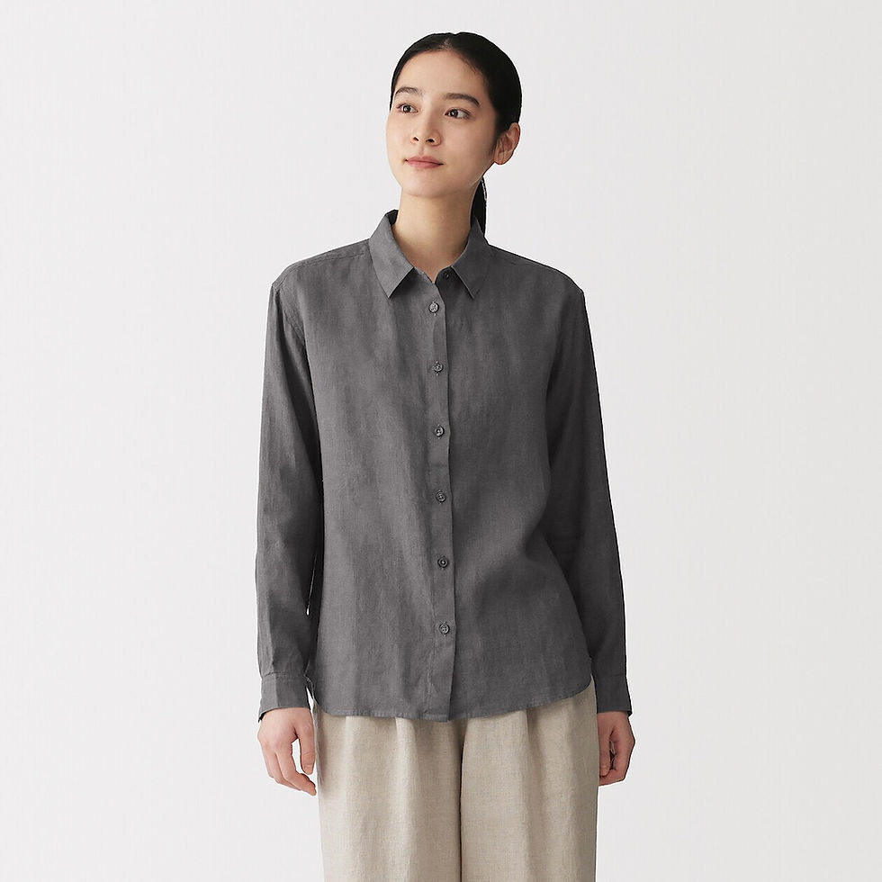 Thumbnail: Womens Washed Linen Regular Collar Long Sleeve Shirt