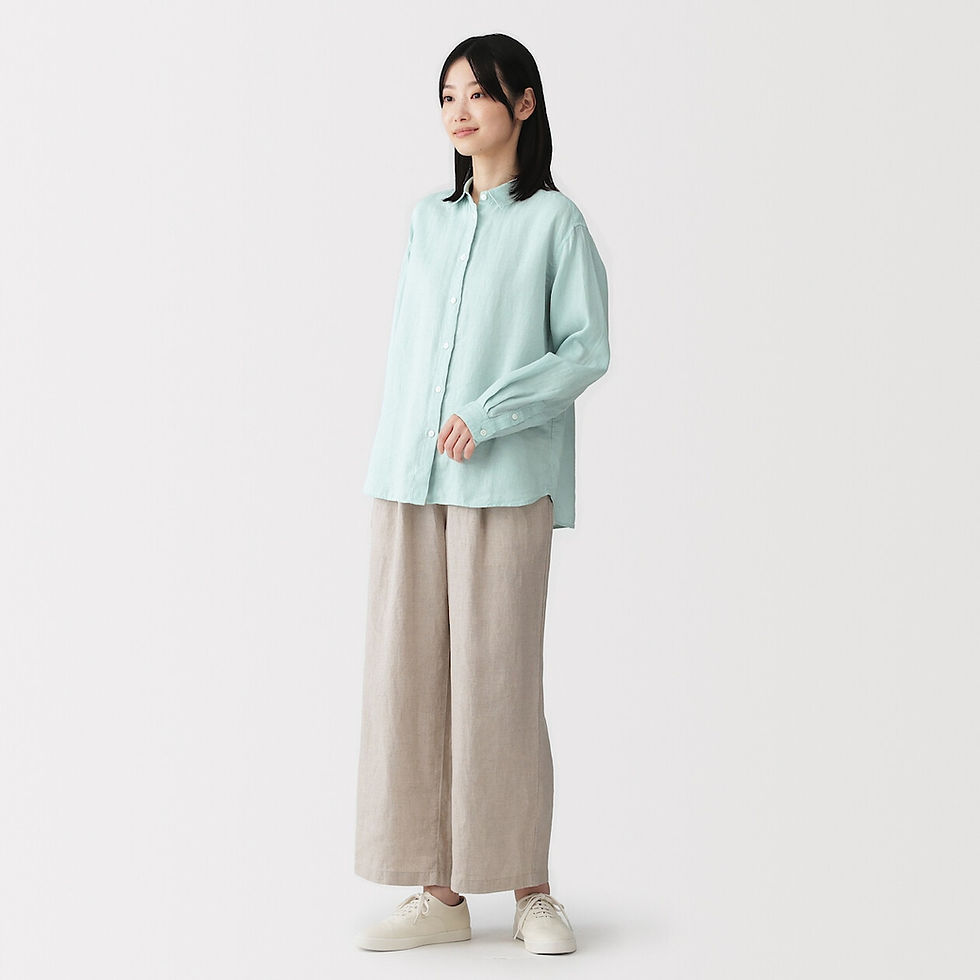 Thumbnail: Womens Washed Linen Regular Collar Long Sleeve Shirt