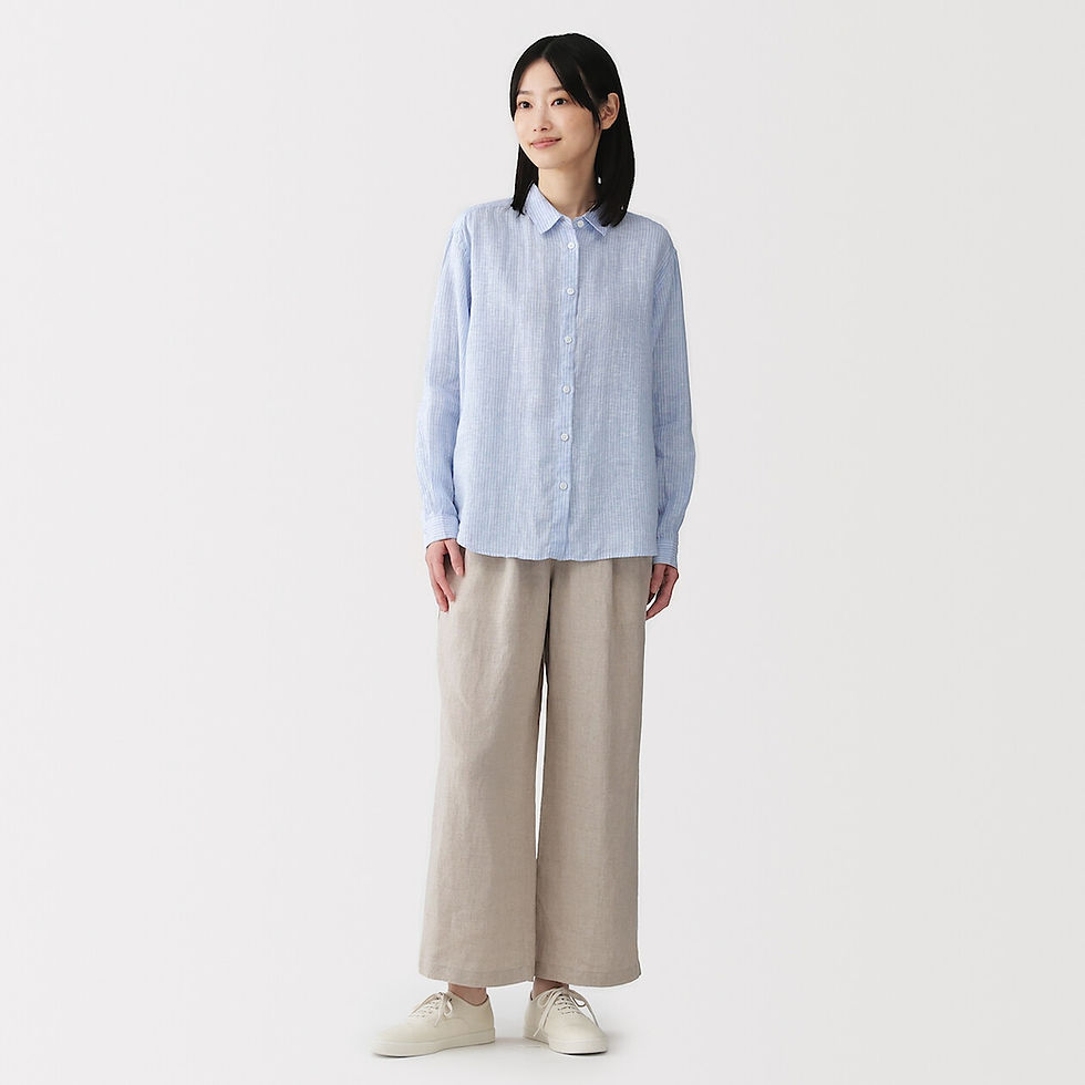 Thumbnail: Womens Washed Linen Regular Collar Long Sleeve Shirt