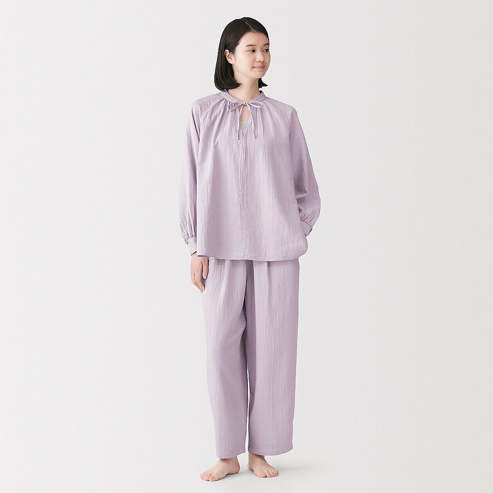 Thumbnail: Womens Fluffy Crepe Gauze Long Sleeve Loungewear Set