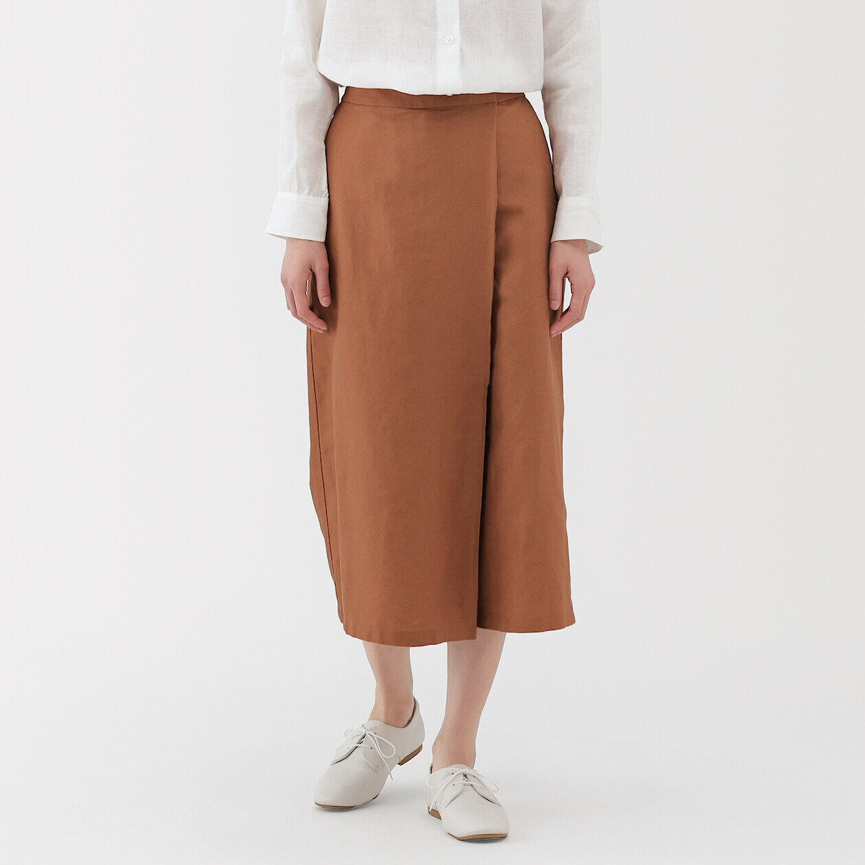 Womens Linen Blend Twill Wrap Wide Skirt Pants