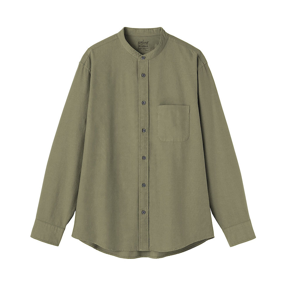 Thumbnail: Mens Washed Oxford Stand Collar Long Sleeve Shirt