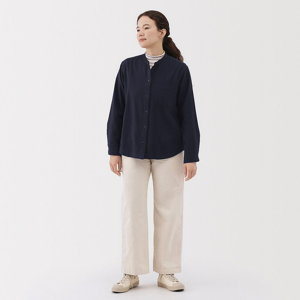 Thumbnail: Womens Double-Brushed Flannel Stand Collar Long Sleeve Shirt