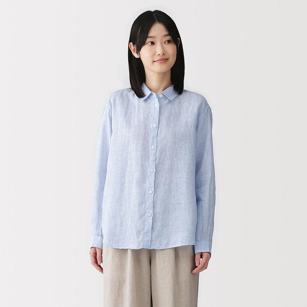 Thumbnail: Womens Washed Linen Regular Collar Long Sleeve Shirt