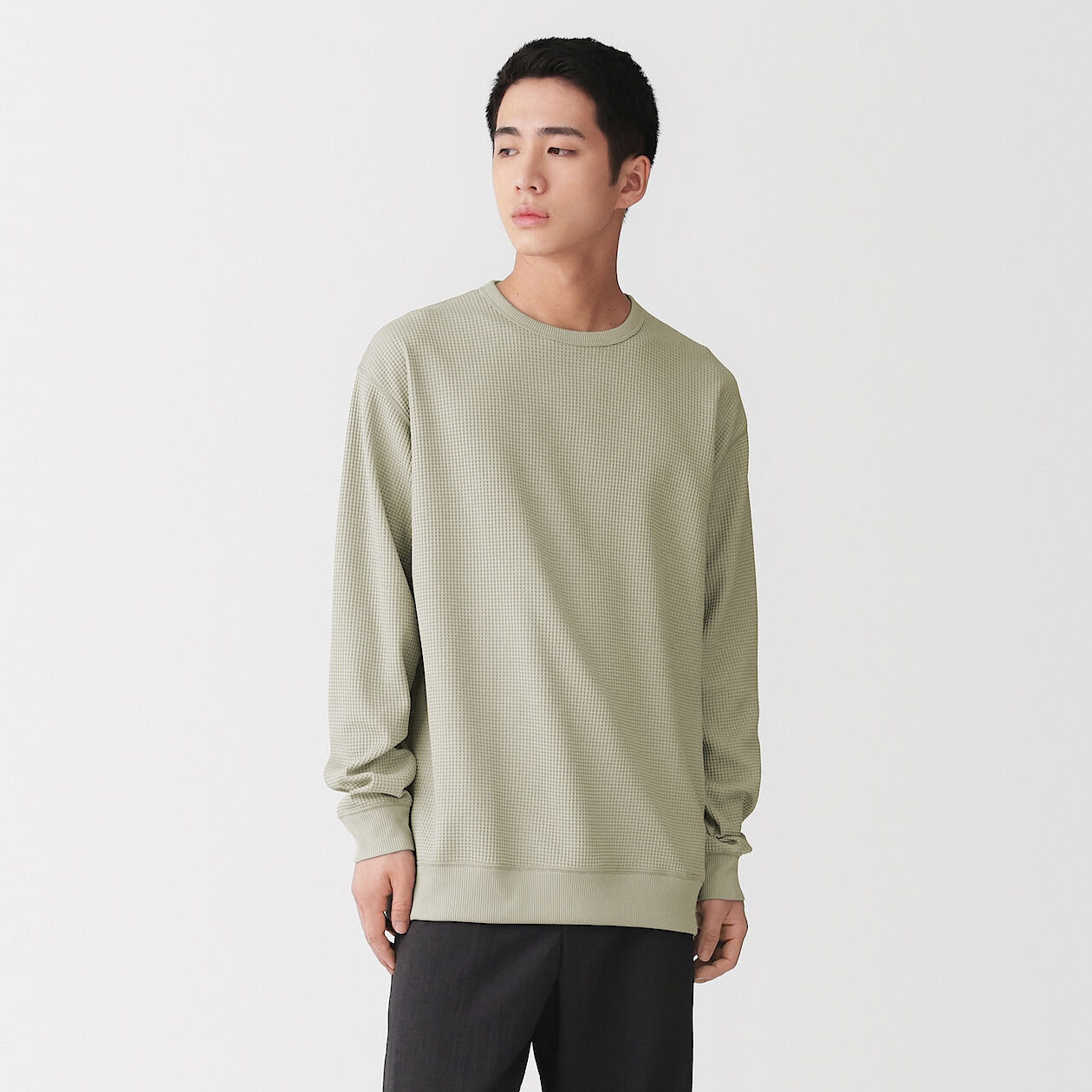 Mens Waffle Crew Neck Long Sleeve T-Shirt