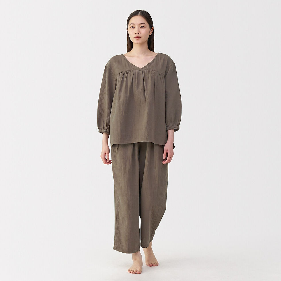 Thumbnail: Womens Crepe Gauze 3/4 Sleeve Loungewear Set