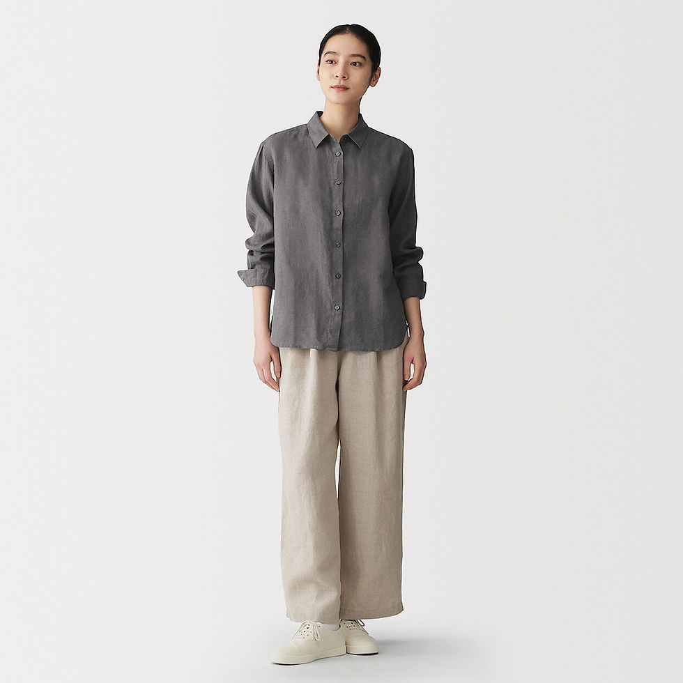 Thumbnail: Womens Washed Linen Regular Collar Long Sleeve Shirt