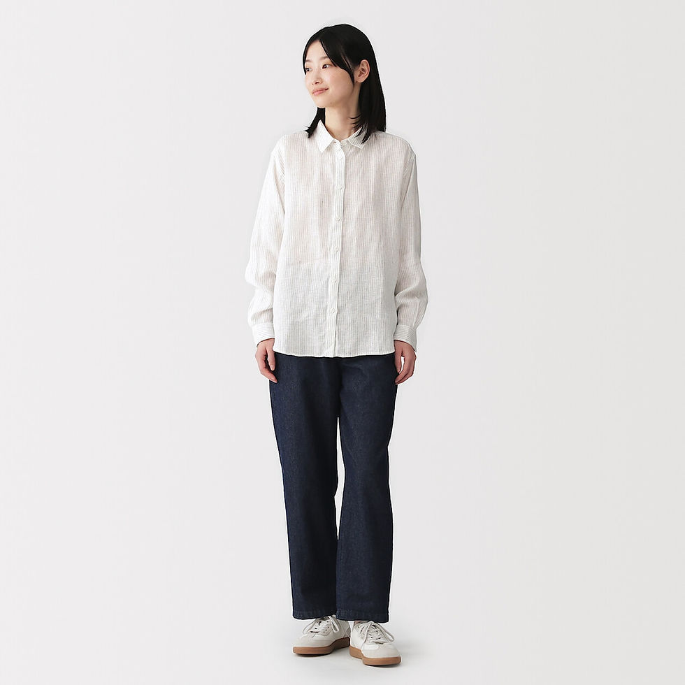 Thumbnail: Womens Washed Linen Regular Collar Long Sleeve Shirt