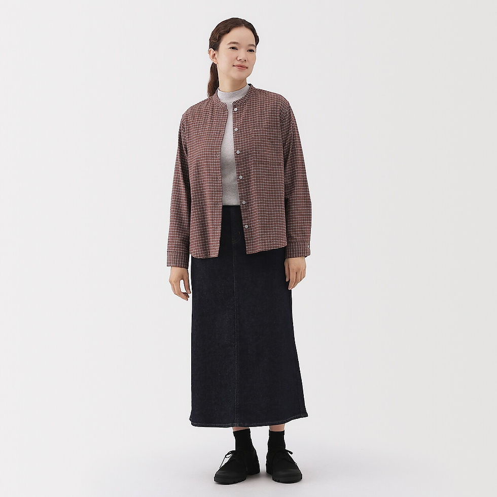 Thumbnail: Womens Double-Brushed Flannel Stand Collar Long Sleeve Shirt