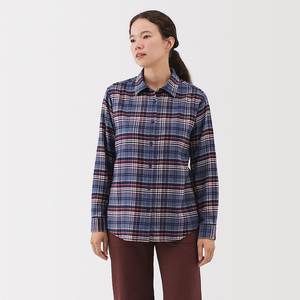 Thumbnail: Womens Double-Brushed Flannel Regular Collar Long Sleeve Shirt