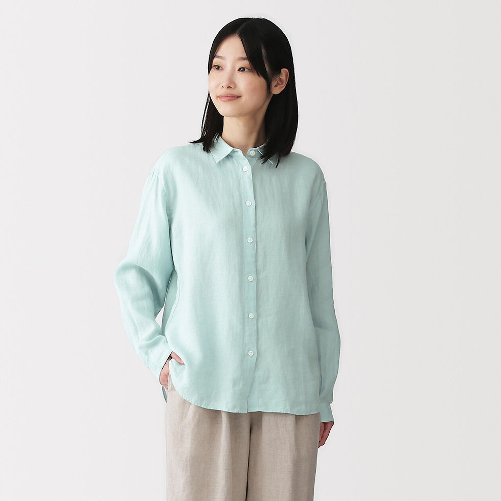 Thumbnail: Womens Washed Linen Regular Collar Long Sleeve Shirt