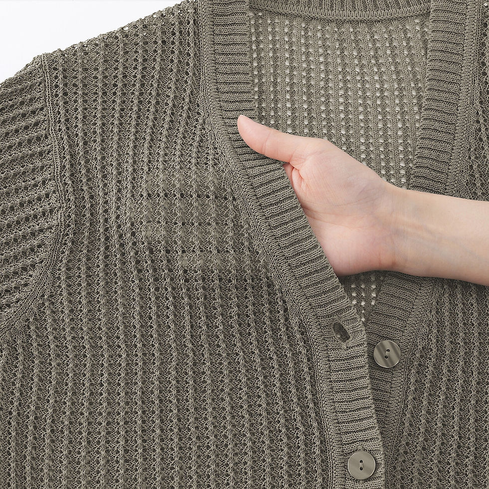 Thumbnail: Womens Linen Blended Mesh V-Neck Cardigan