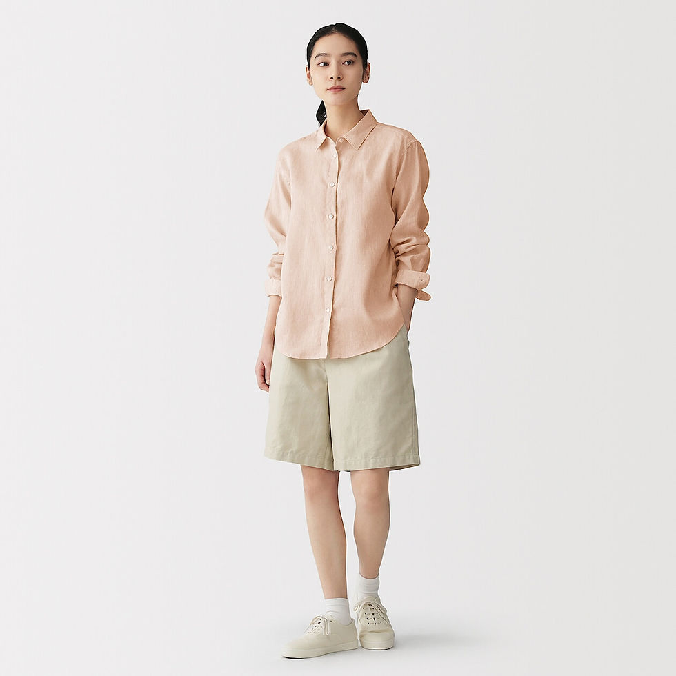 Thumbnail: Womens Washed Linen Regular Collar Long Sleeve Shirt