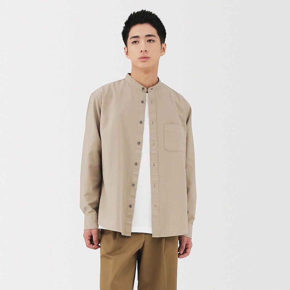Thumbnail: Mens Washed Oxford Stand Collar Long Sleeve Shirt