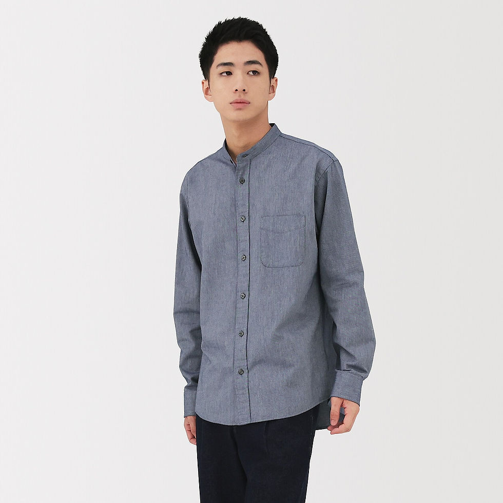 Thumbnail: Mens Washed Oxford Stand Collar Long Sleeve Shirt