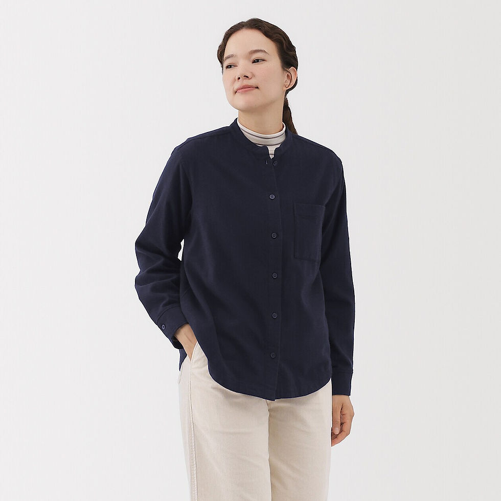 Thumbnail: Womens Double-Brushed Flannel Stand Collar Long Sleeve Shirt