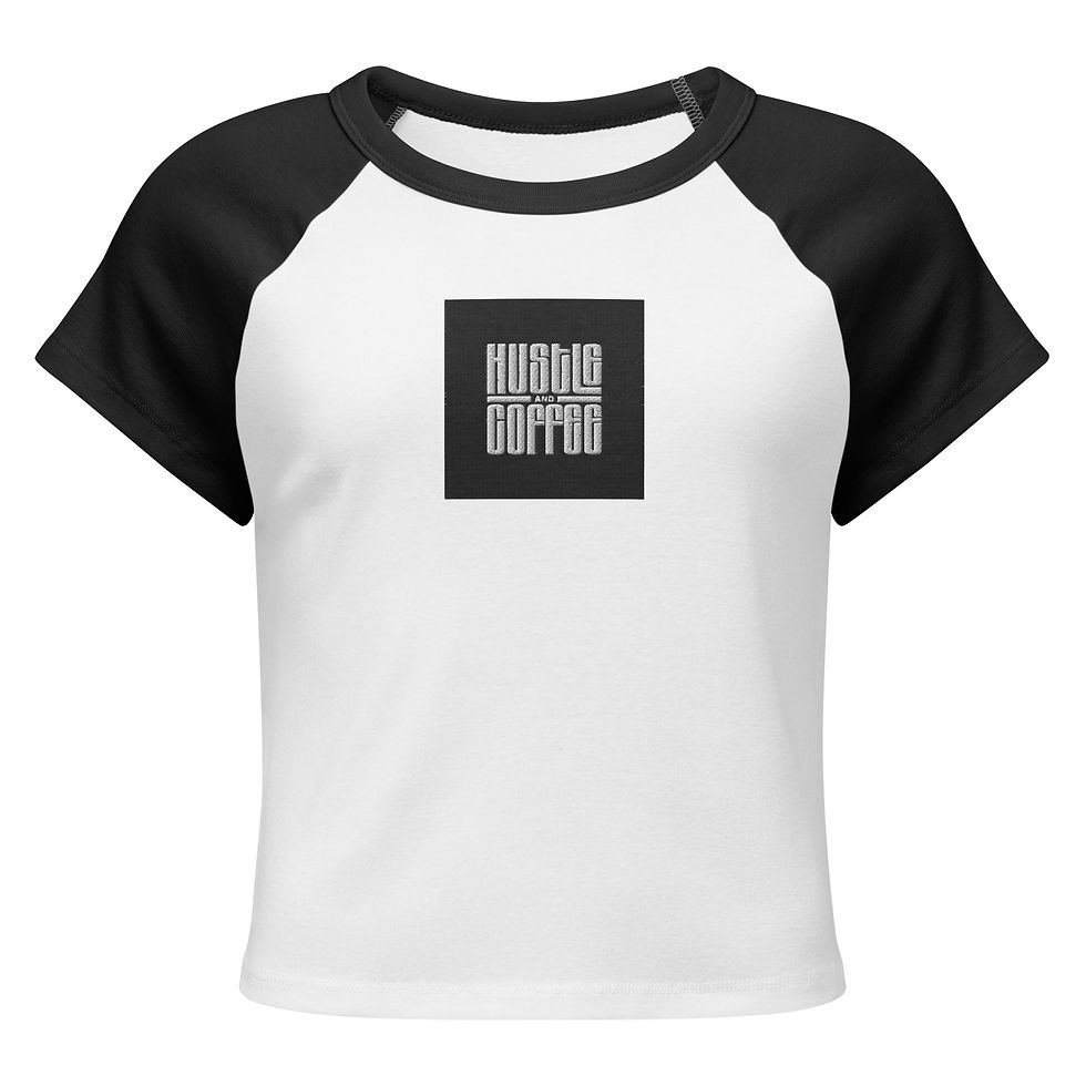 White and black Women's micro rib raglan baby tee with graphic: