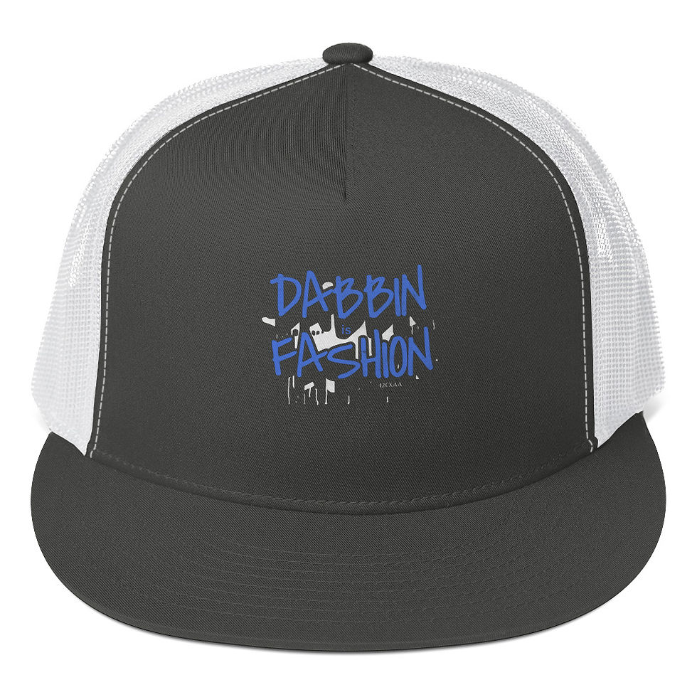 Thumbnail: Dark grey trucker cap with 'Dabbin Fashion' text