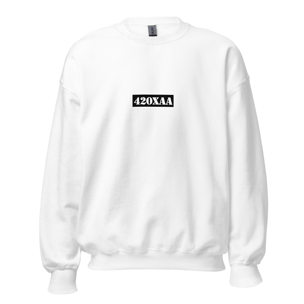 White sweatshirt with '420XAA' logo